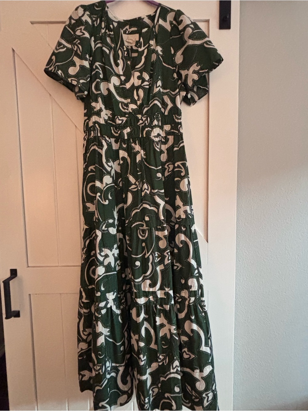 Anthropologie Somerset Green and White Printed Maxi Dress